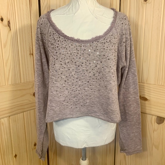 Maurices Lavender Purple Scoop Neck Cropped Sweatshirt with Stud Embellishments - Picture 1 of 8